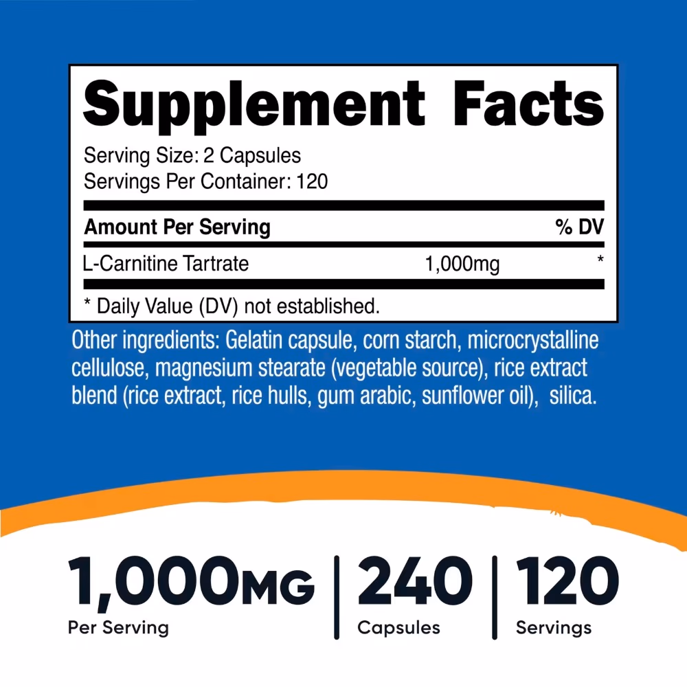 Nutricost L Carnitine Tartrate 1000mg 240 Capsules 2