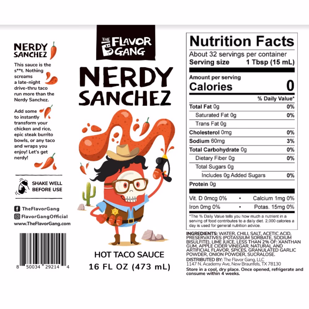 The Flavour Gang Nerdy Sanchez Hot Taco Sauce 473ml 3