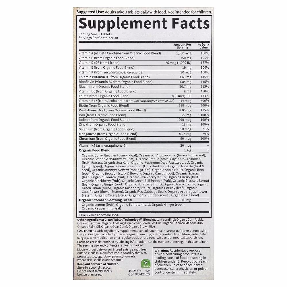 Garden Of Life Organics Prenatal Multi Whole food Multivitamins Vegan Tablets 90S 2