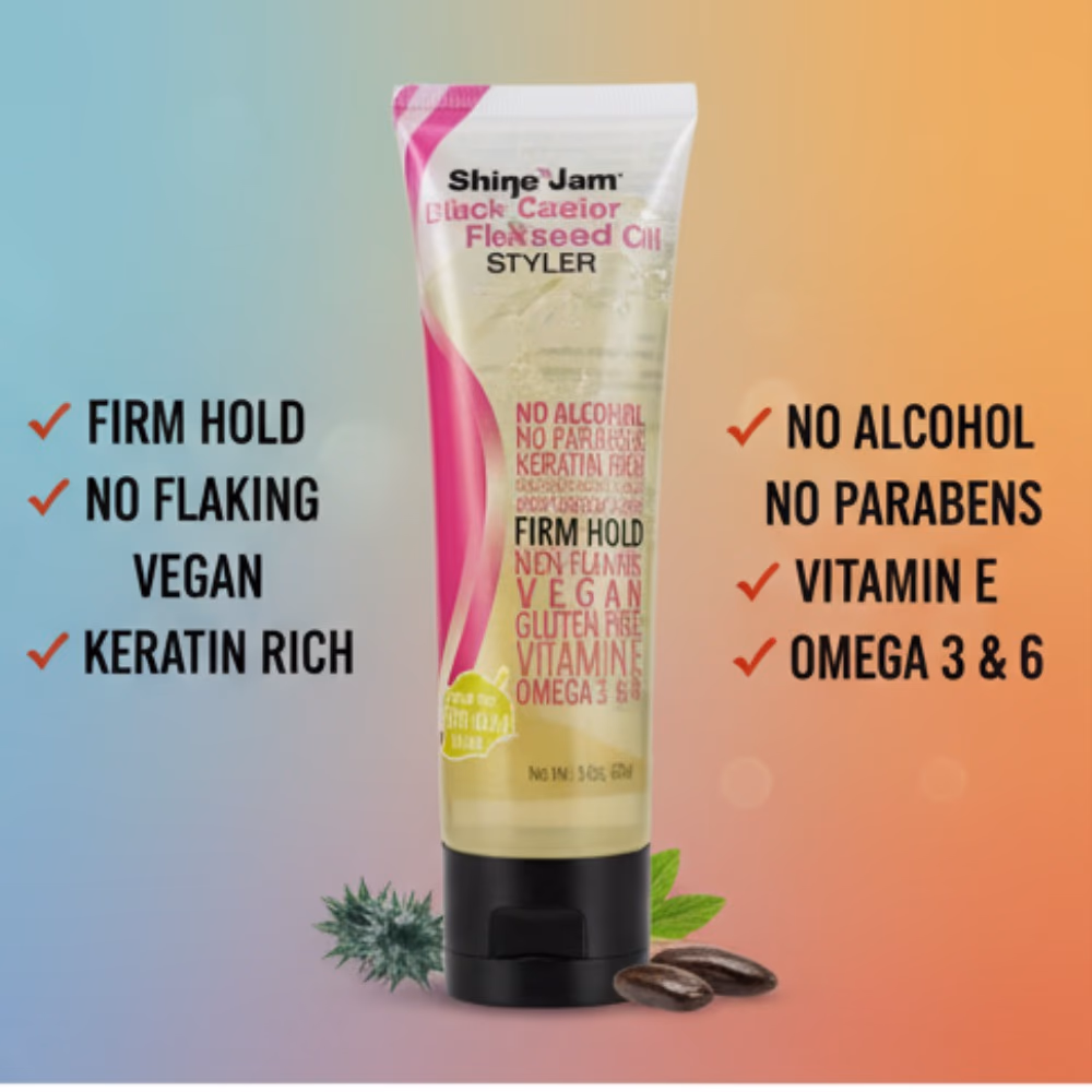 Shine 'N Jam Black Castor Flaxseed Styler Gel 85GM 3