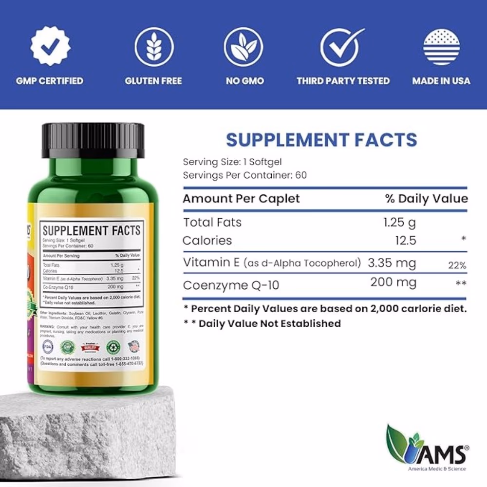 AMS CoQ-10 200mg 60 Softgels 2