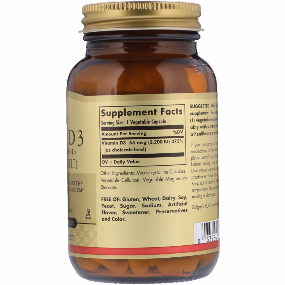 Solgar Vitamin D3 55mcg (2200IU) -100 Veg Capsules 2
