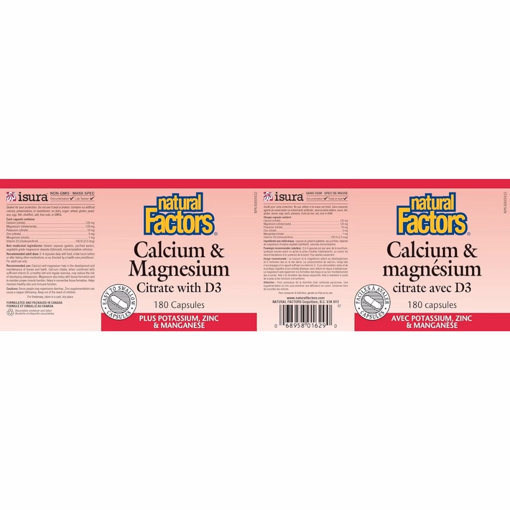Natural Factors Calcium &amp; Magnesium Vitamin D3 180 Capsules 3