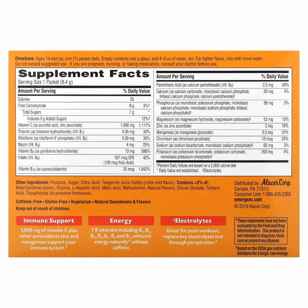 Emergen-C Vitamin C 1000mg Tangerine 30 Packs 2