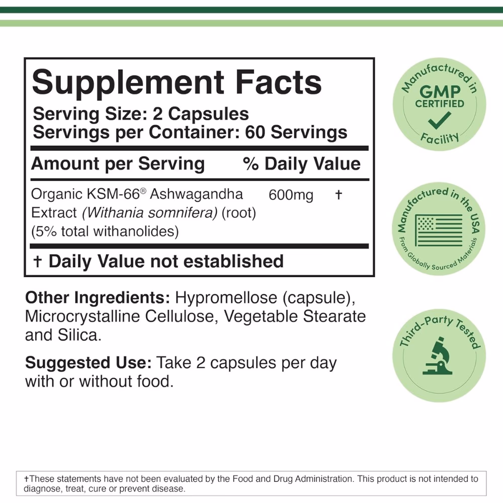 Double Wood KSM-66 Ashwagandha 600 mg -120 Capsules 2