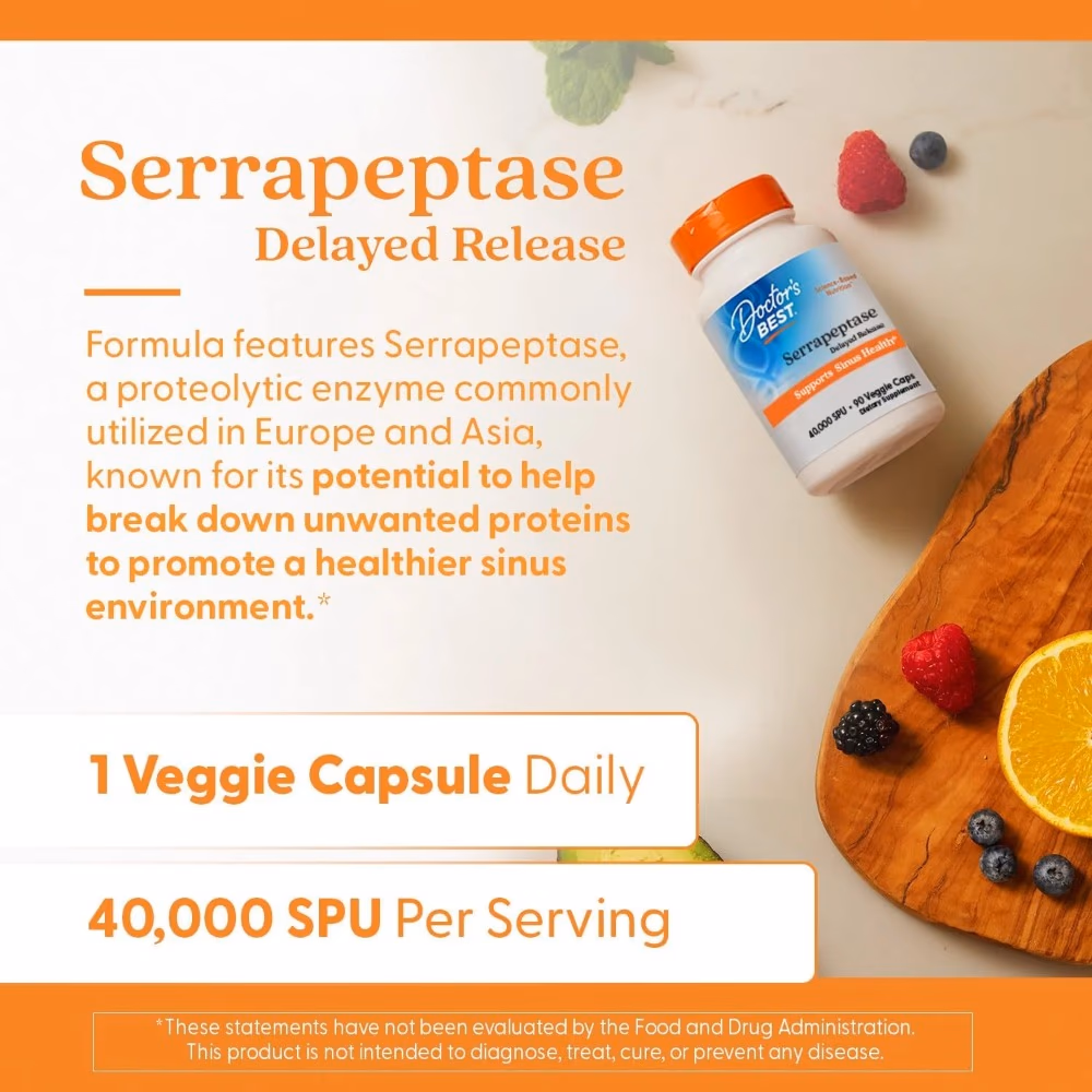 Doctor's Best Serrapeptase 40,000 SPU, 90 Vegetarian Capsules 3