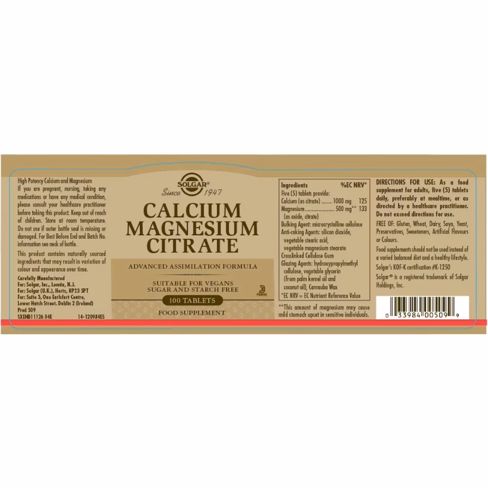 Solgar Calcium Magnesium Citrate 100 Tabs 3