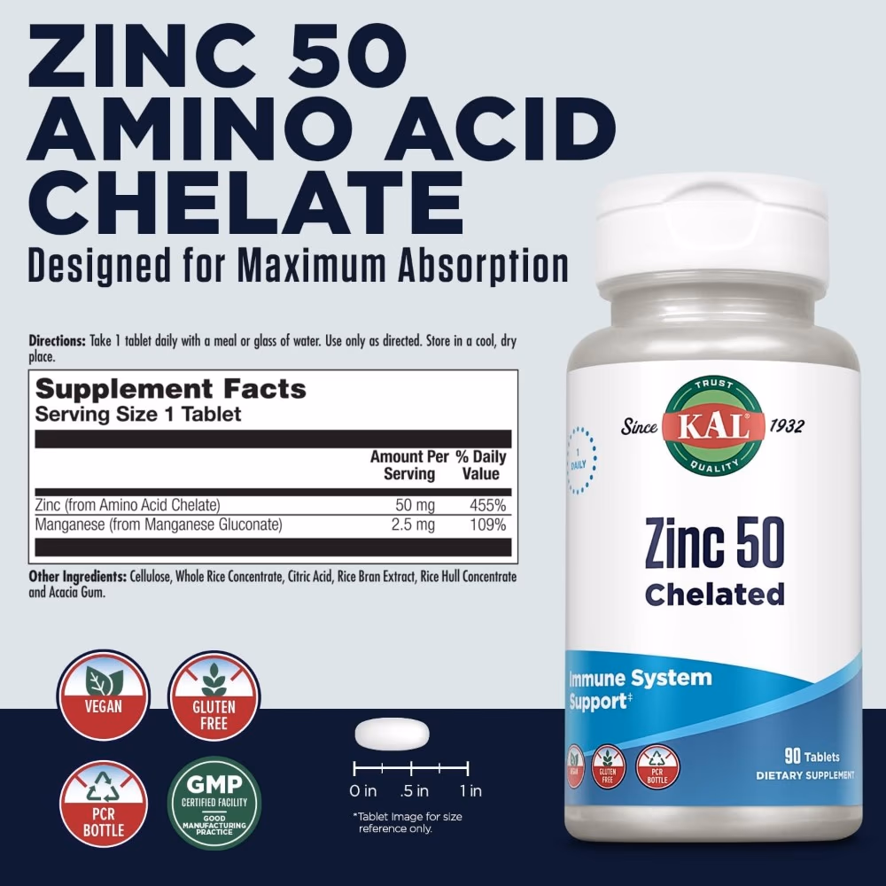 KAL Zinc 50mg Chelated 90 Tablets 3