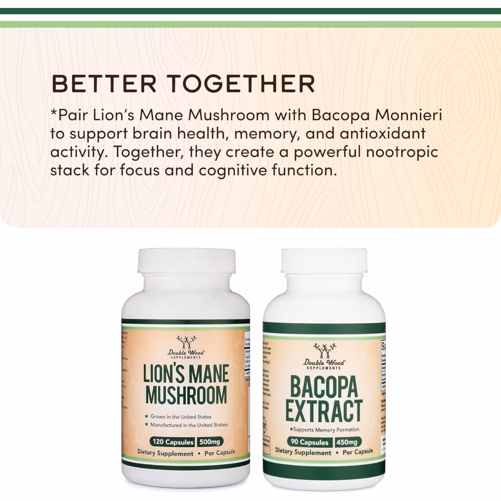Double Wood Lion’s Mane Mushroom 500mg-120 Capsules  4