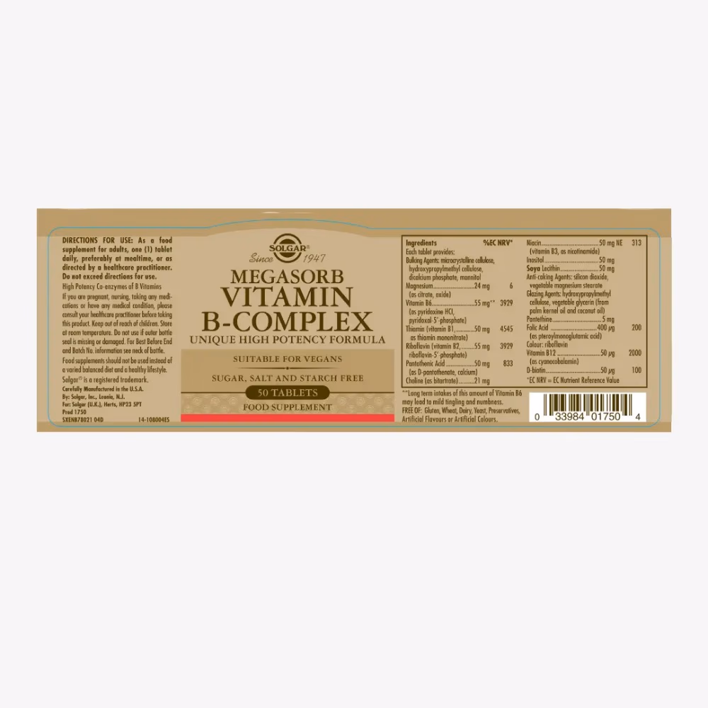 Solgar Megasorb B-Complex 50 -100 Tablets 4