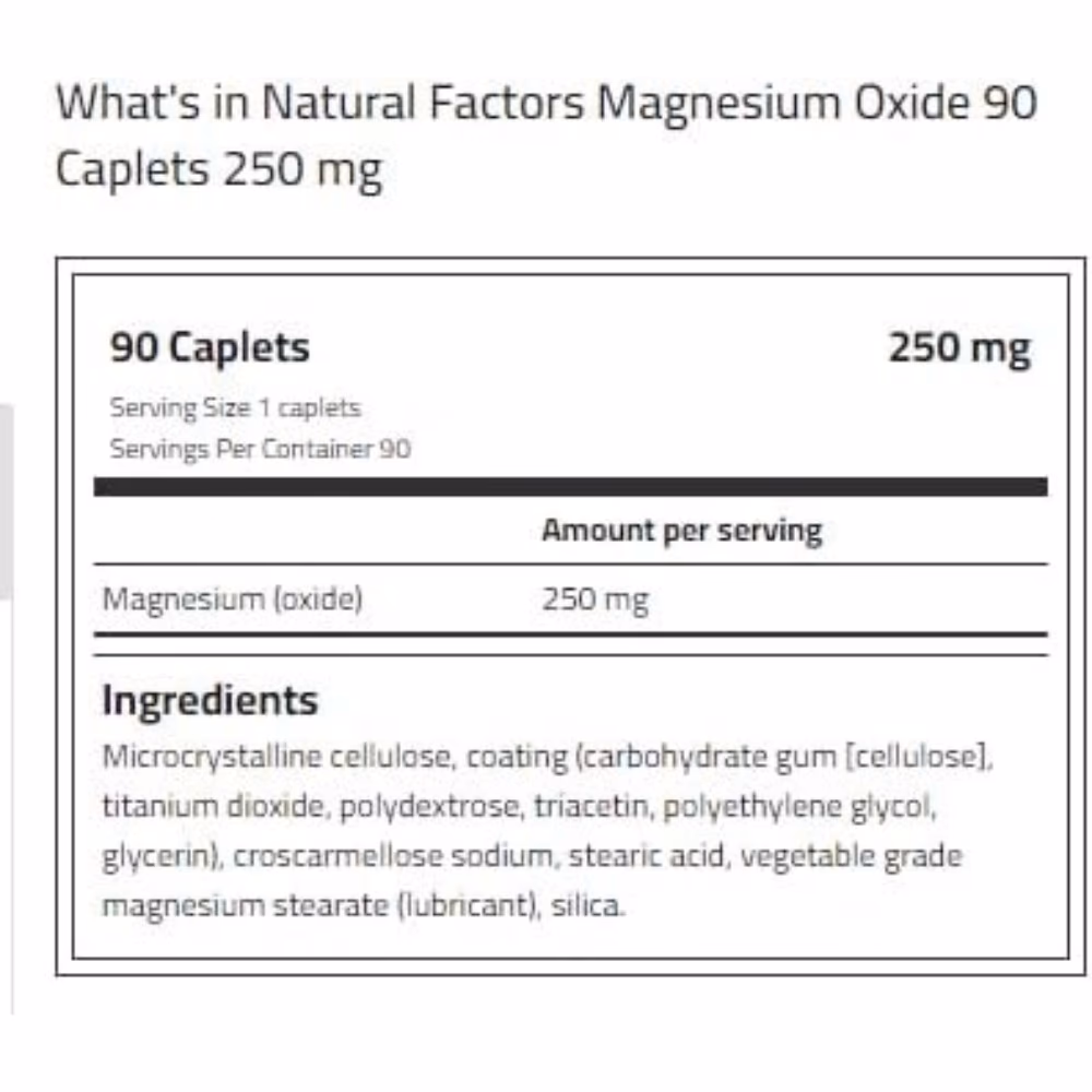 Natural Factors Magnesium Oxide 250 mg 90 Caplets 2