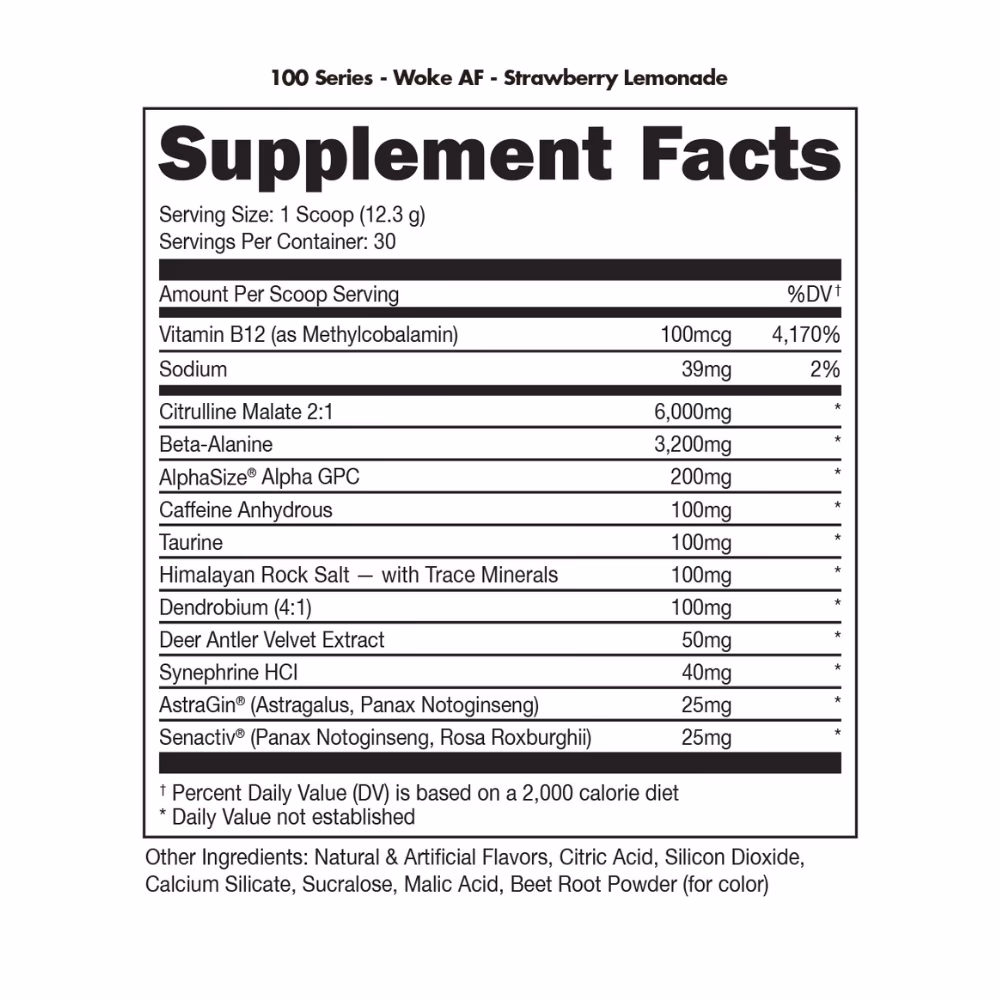Bucked Up Woke AF High Stimulant Pre Workout Strawberry Lemonade 30s 3