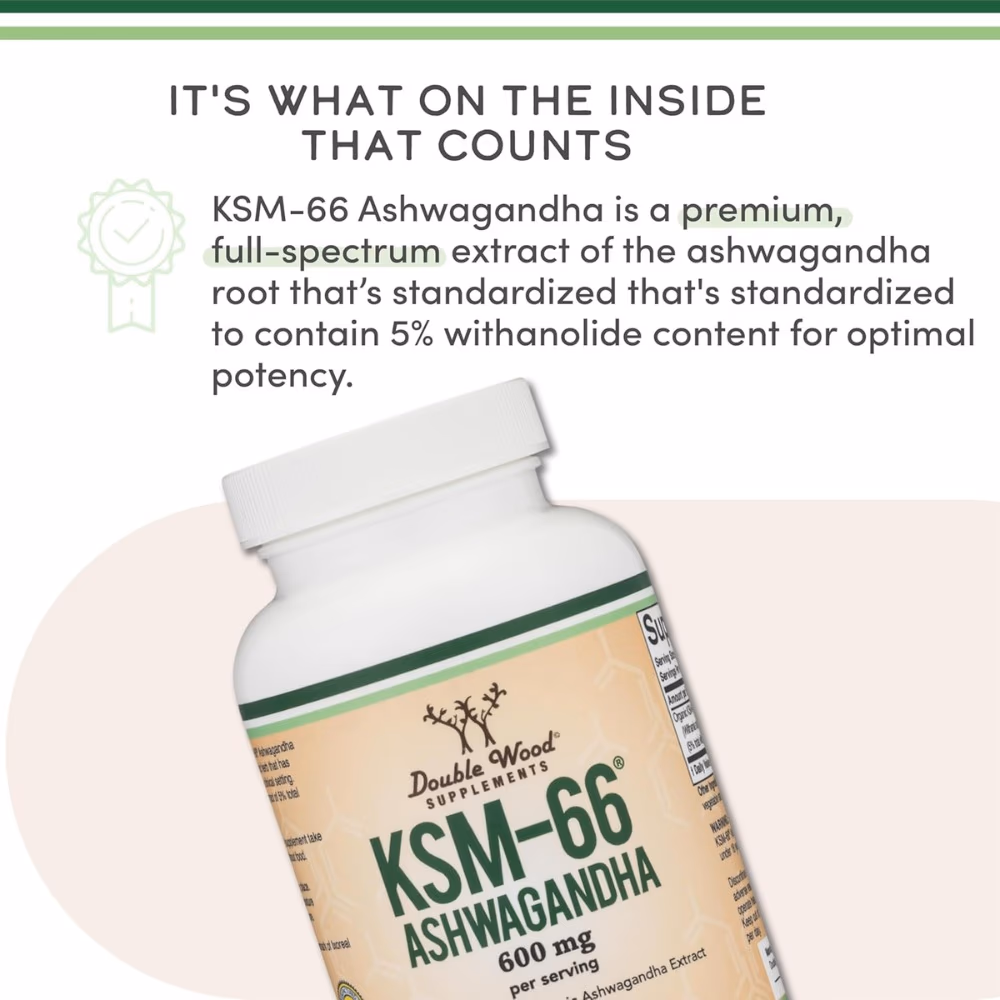 Double Wood KSM-66 Ashwagandha 600 mg -120 Capsules 4
