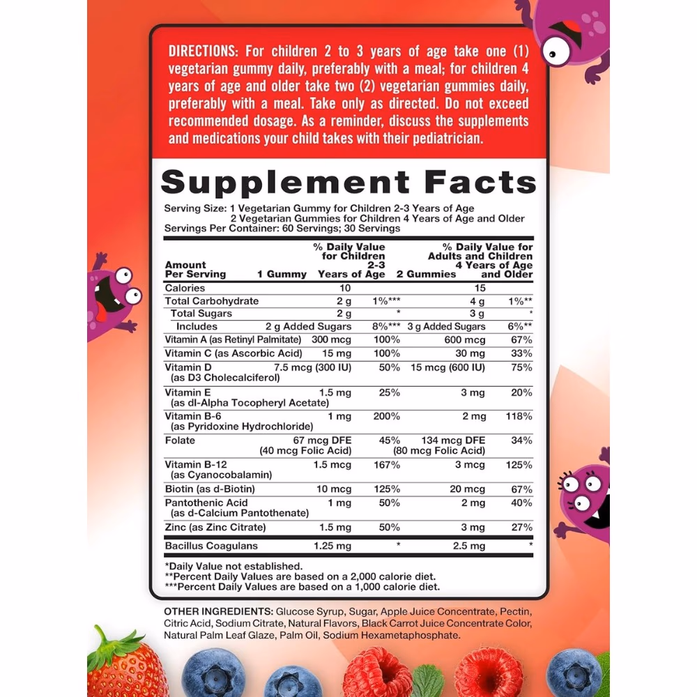 Nature's Truth Kids Multivitamin + Probiotic – 60 Gummies, Berry Punch Flavor  3