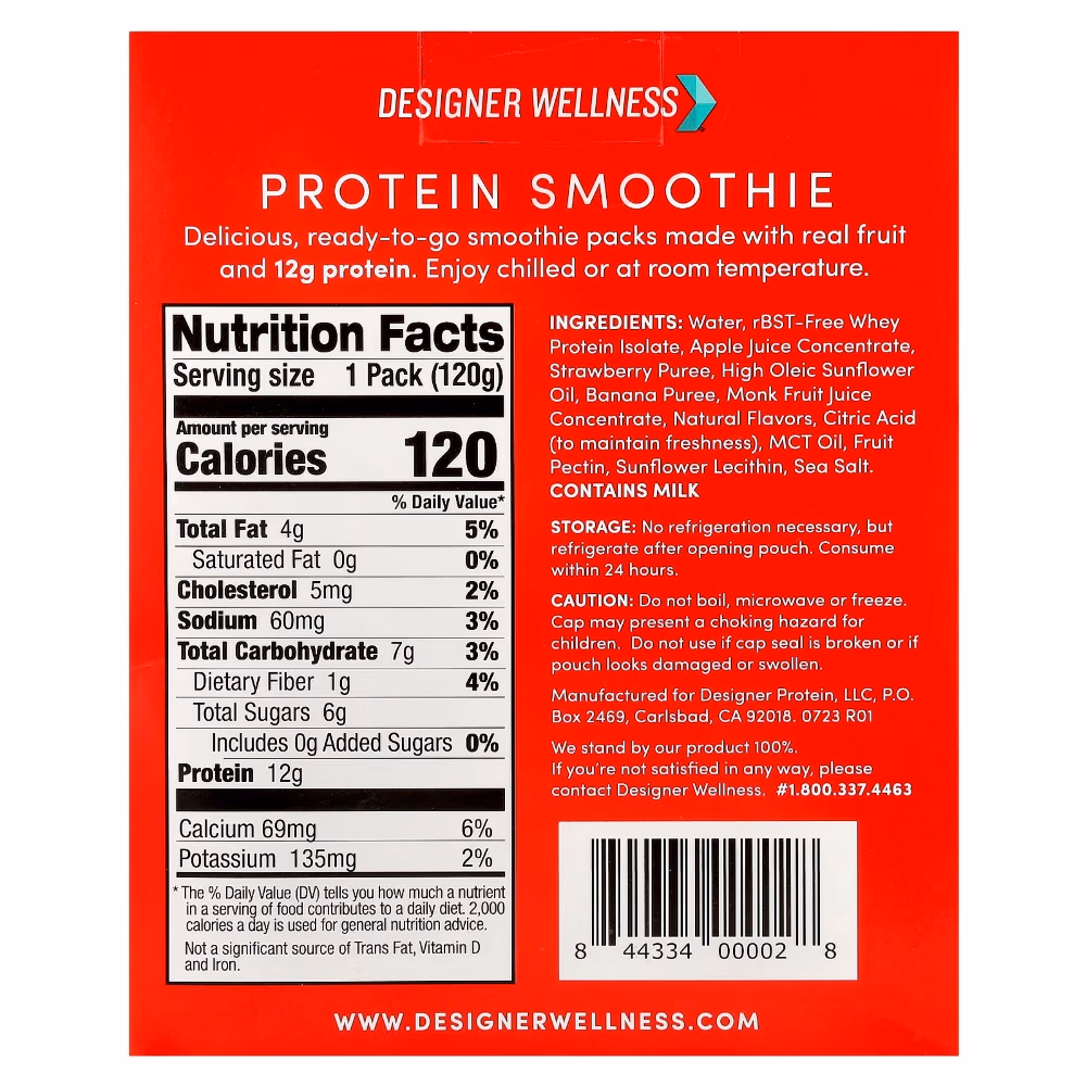 Designer Wellness Protein Smoothie Strawberry Banana 4-Pack – Ready-to-Drink Nutrition 2