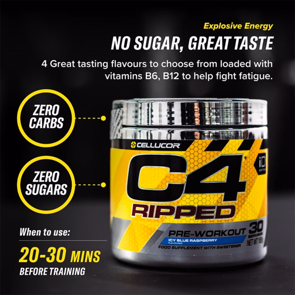 Cellucor C4 Ripped Pre-Workout Powder Icy Blue Razz 30S 2