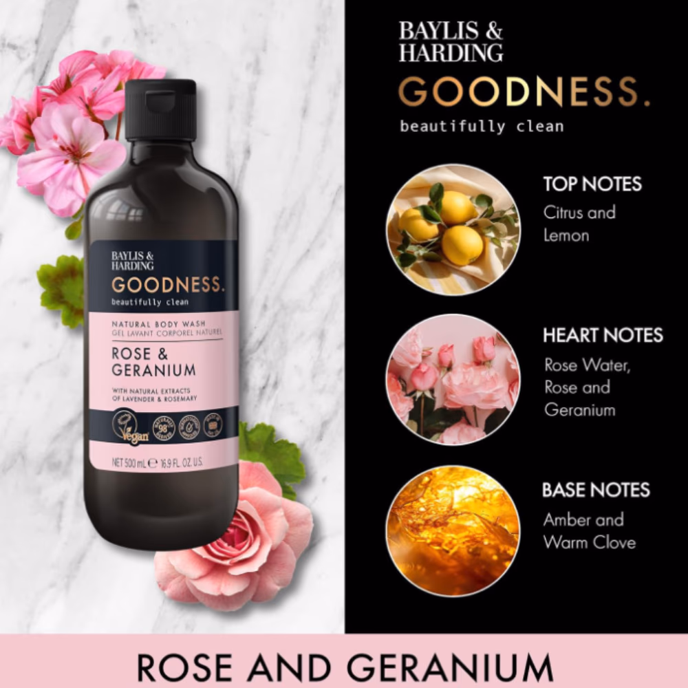Baylis & Harding Goodness Rose Body Wash 500ml 2