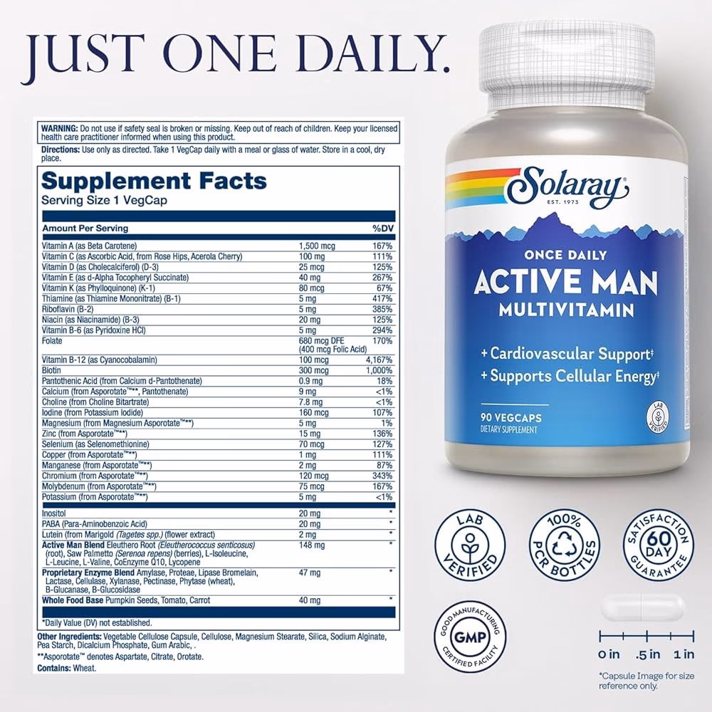 Solaray Once Daily Active Men Multivitamin-90 Capsules 2