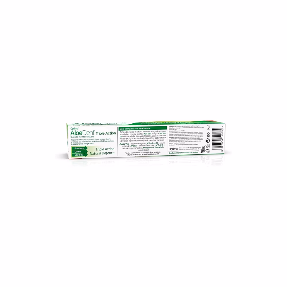 Aloedent Aloe Vera Triple Action Minty Fluoride Free Toothpaste 100ml 5