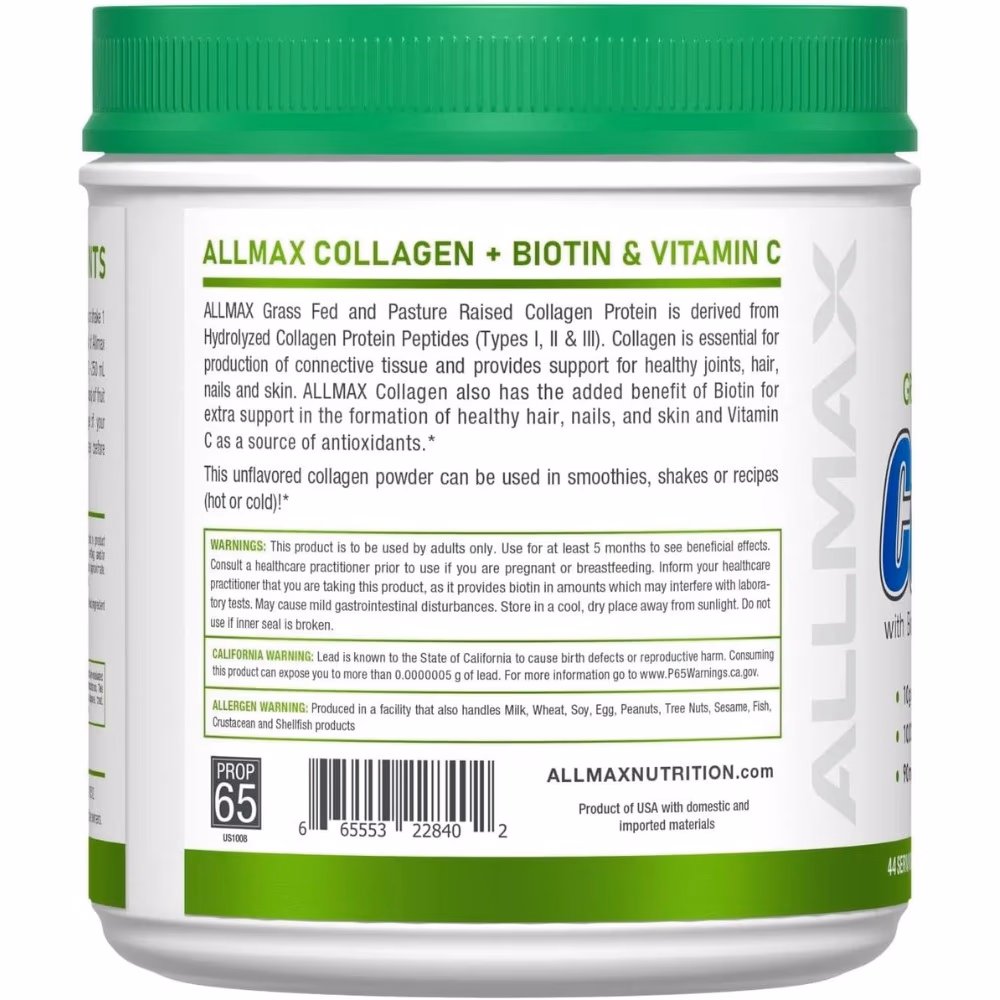 Allmax Grass Fed Pasture Raised Collagen Unflavored 440g 3