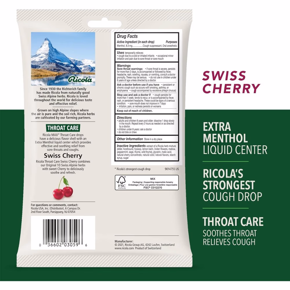 Ricola Throat Care Drops Swiss Cherry 34s 2