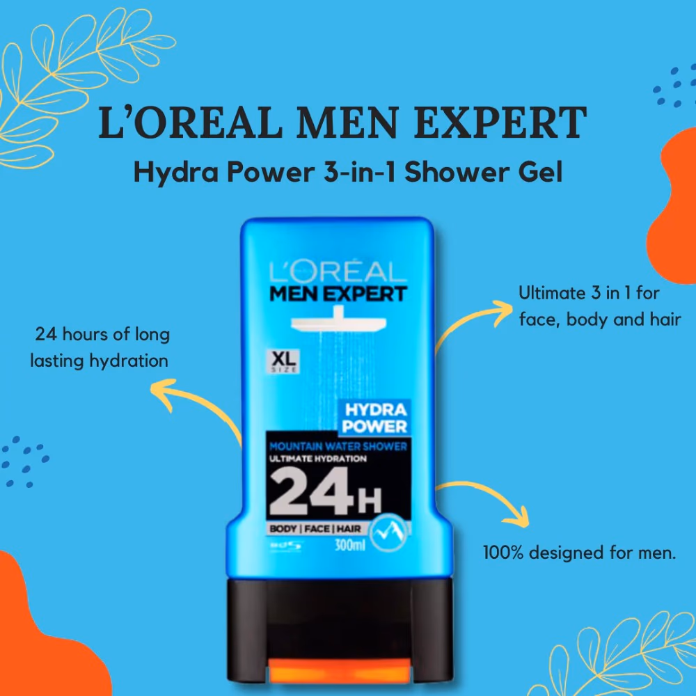 L'Oreal Men Expert Shower Gel Hydra Power 300 ml 4