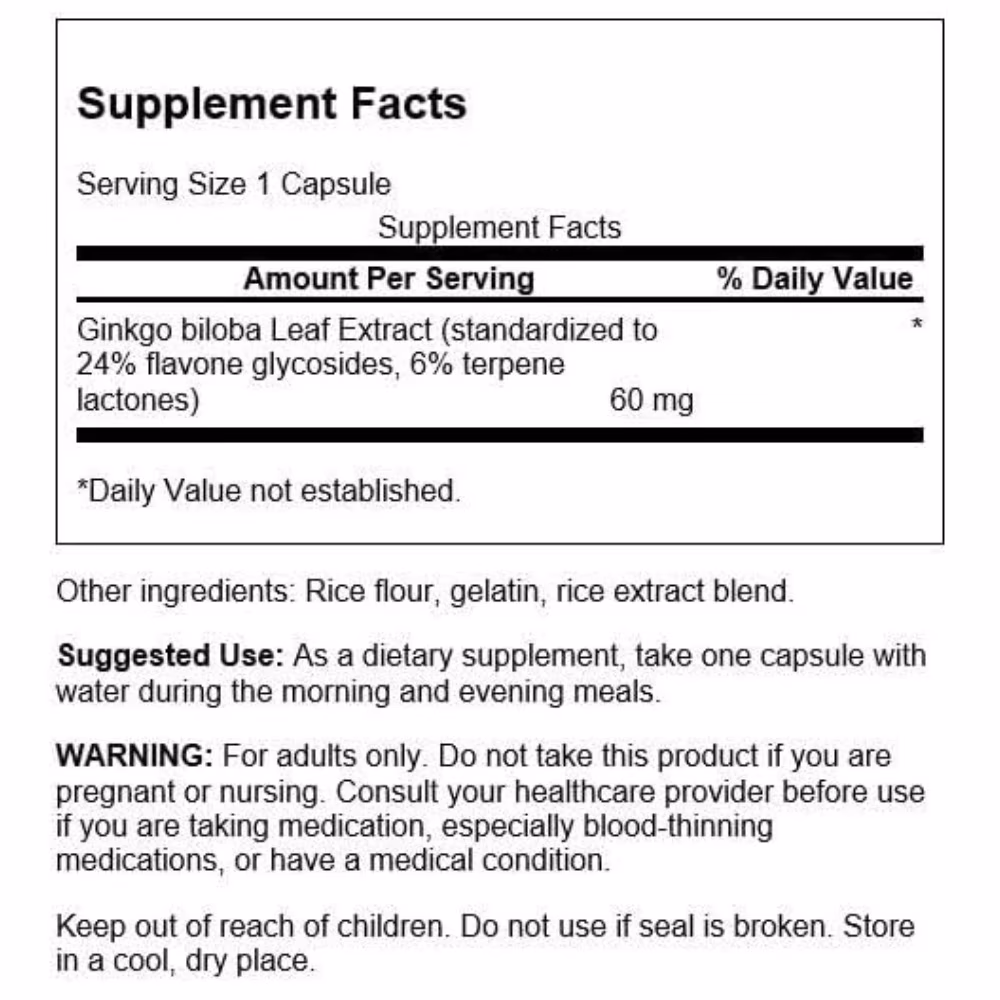 Swanson Ginkgo Biloba Extract 60mg-120 Capsules 2