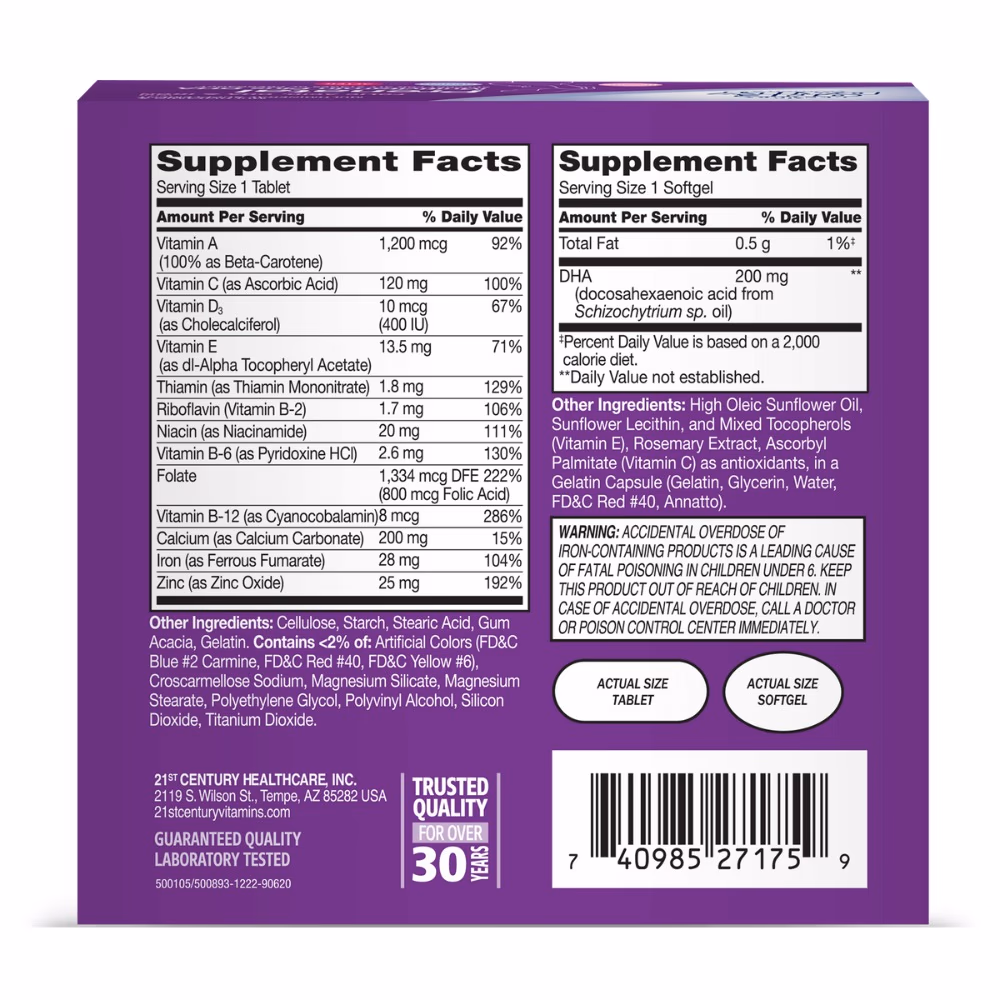 21st Century Prenatal Multivitamin Plus DHA Tablets and Softgels 2