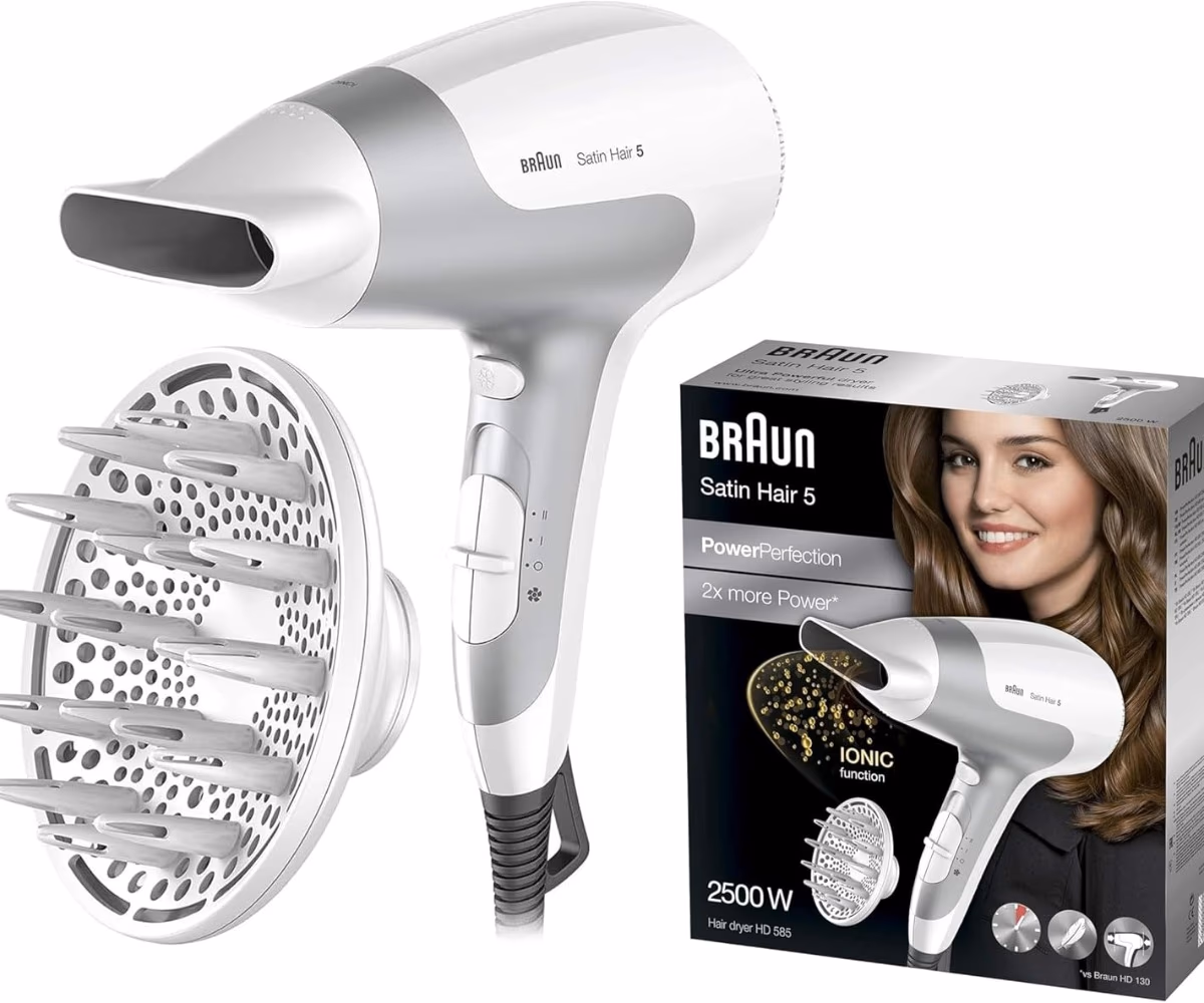 Braun Satin Hair 5 Power Perfection HD585 Hair Dryer, 2500 Watts, White/Grey 4