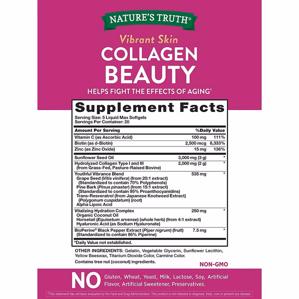 Natures Truth Collagen Beauty -  100 Liquid Softgels 4