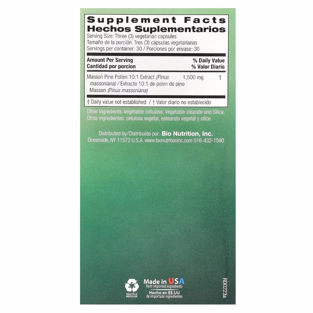 Bio Nutrition Pine Pollen 90 Capsules 2