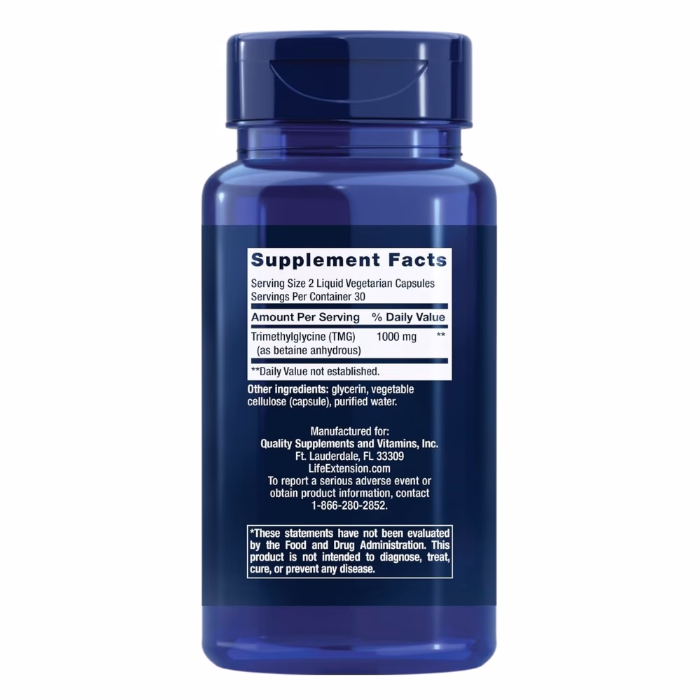 Life Extension TMG 500mg 60 Vegetarian Capsules 2