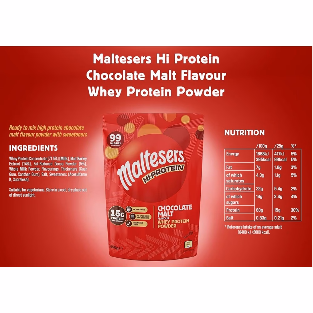 Maltesers Hi Protein Chocolate Malt Flavour Whey Protein 450gm 2