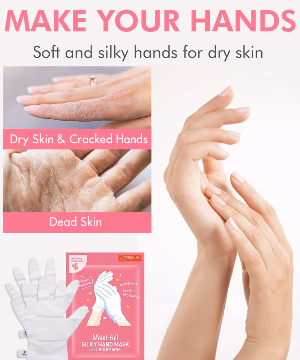 Dermal Moist Full Silky Hand Mask (Peach) 5