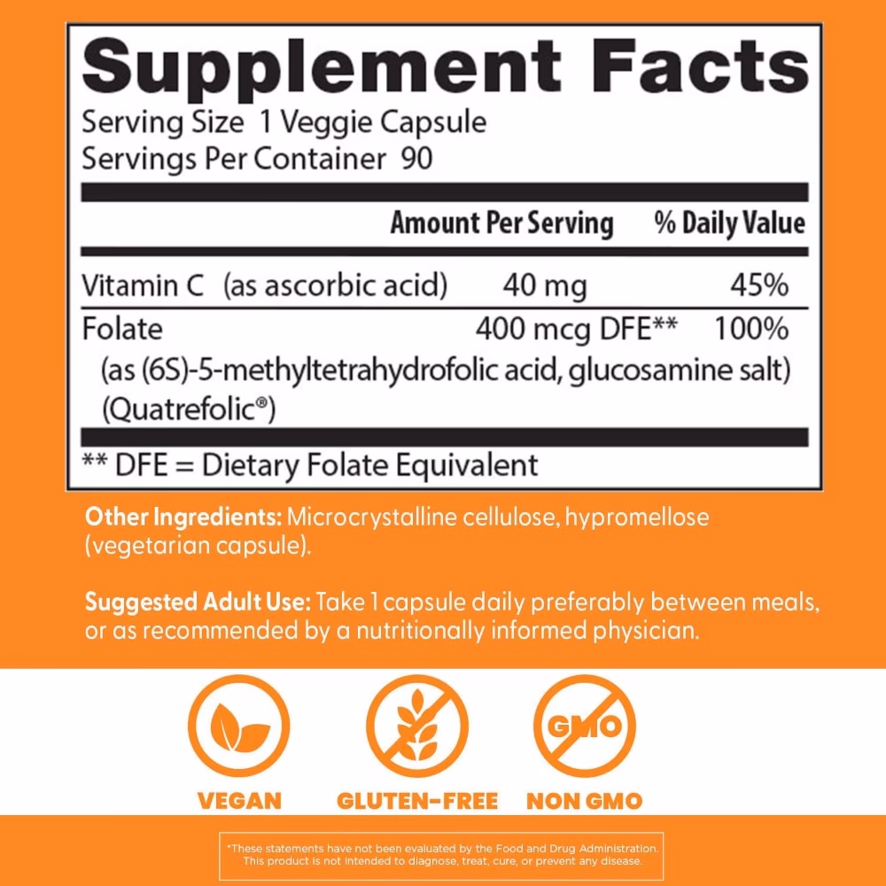 Doctor's Best Full Active Folate 400mcg, 90 Vegetarian Capsules 4