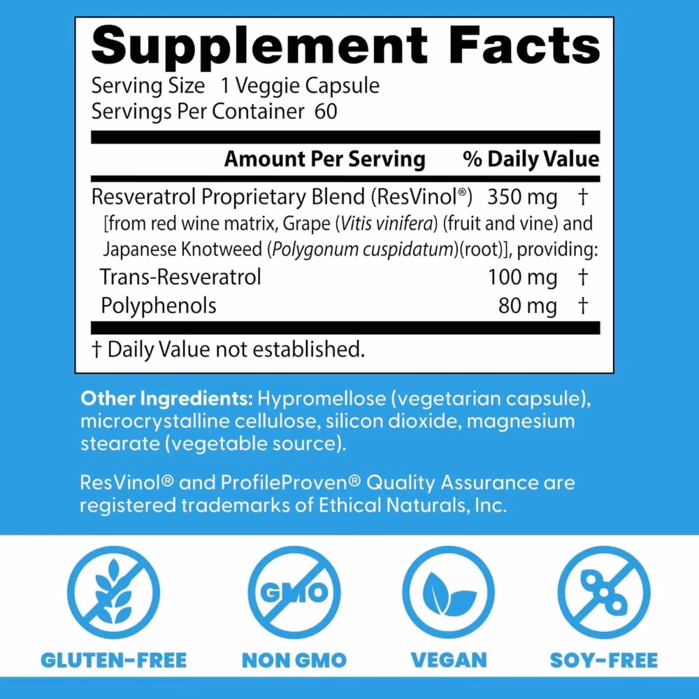 Doctor's Best Trans-Resveratrol 100mg, 60 Vegetarian Capsules 3