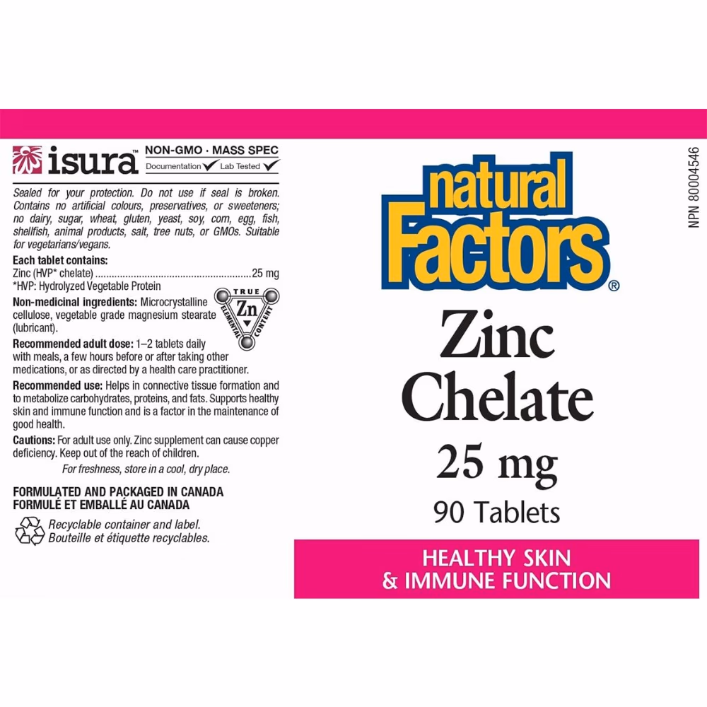 Natural Factors Zinc Chelate 25mg 90 Tablets 3