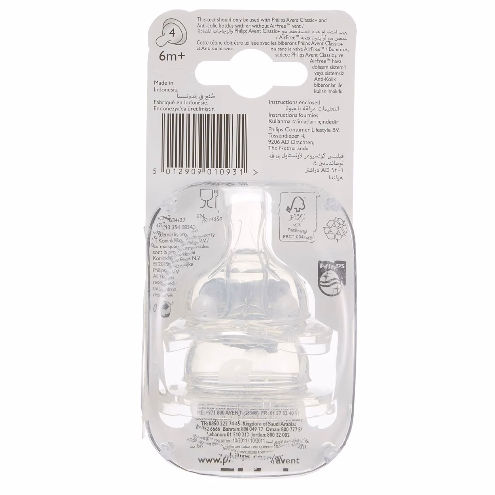 Philips Avent Classic+ Anti-Colic Fast Flow Teats 6m+ SCF 634,27 - Pack of 2 4