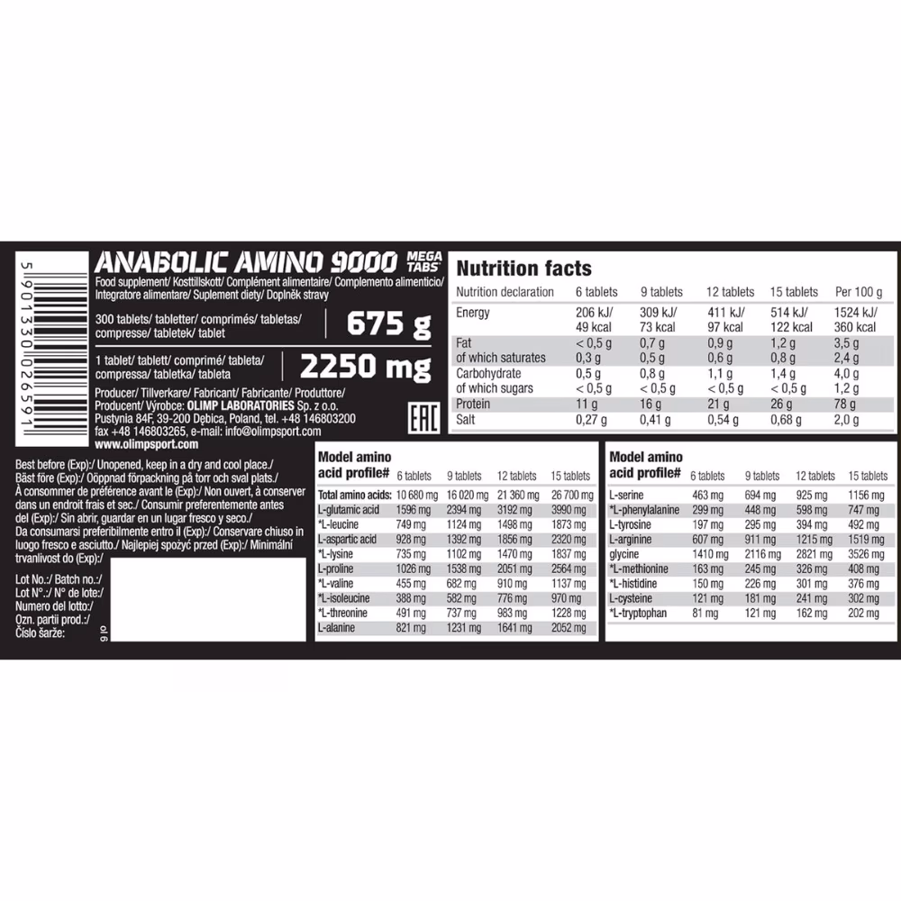 Olimp Anabolic Amino 9000 Mega Tabs 300 Tablets 4
