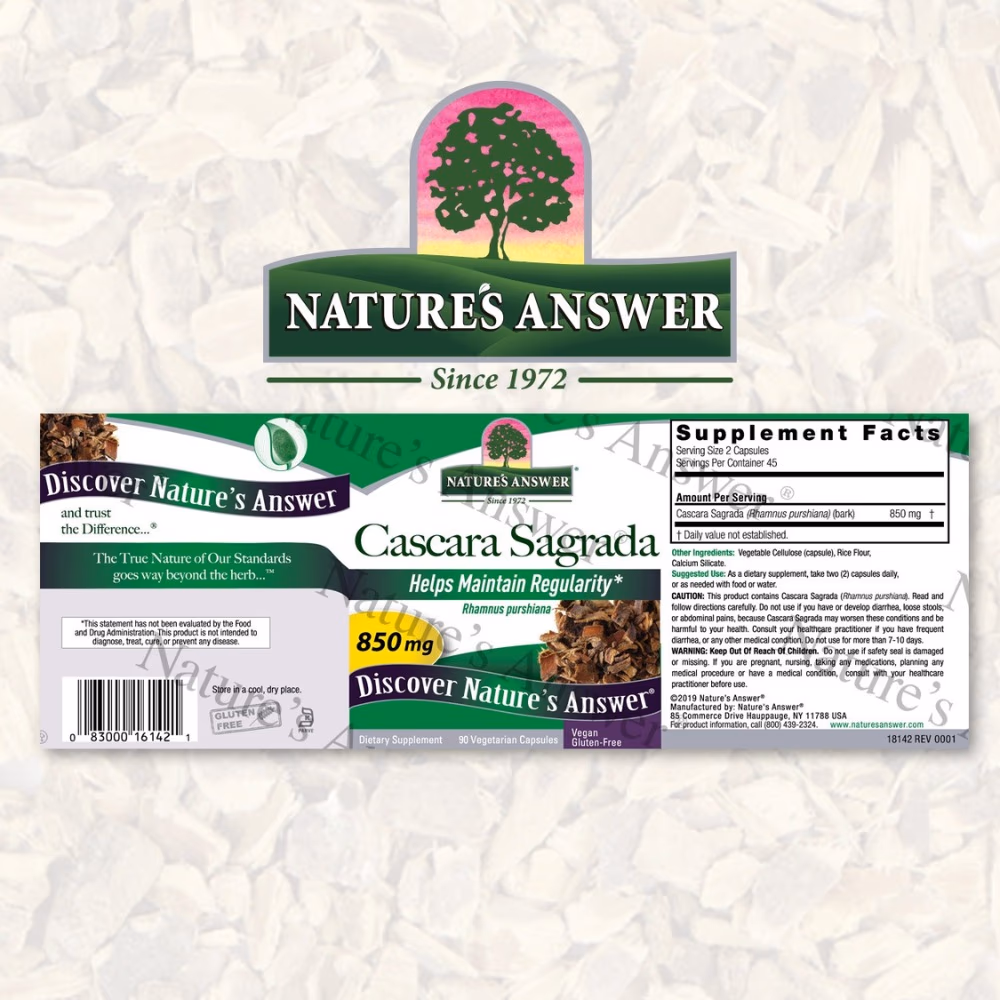 Natures Answer Cascara Sagrada bark 850mg-90 Capsules 3