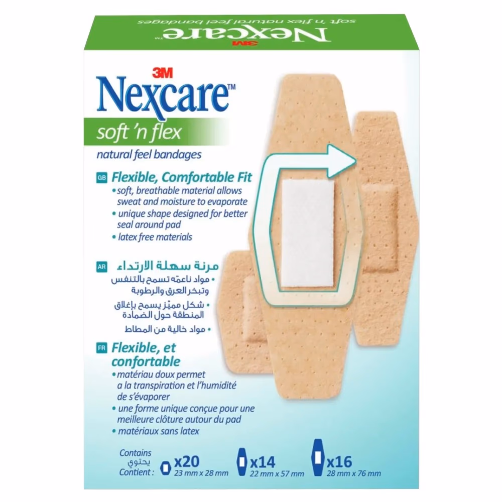 3M Nexcare Soft & Flex 360 Natural Feel Bandages - Assorted Sizes - 50 Bandages 3