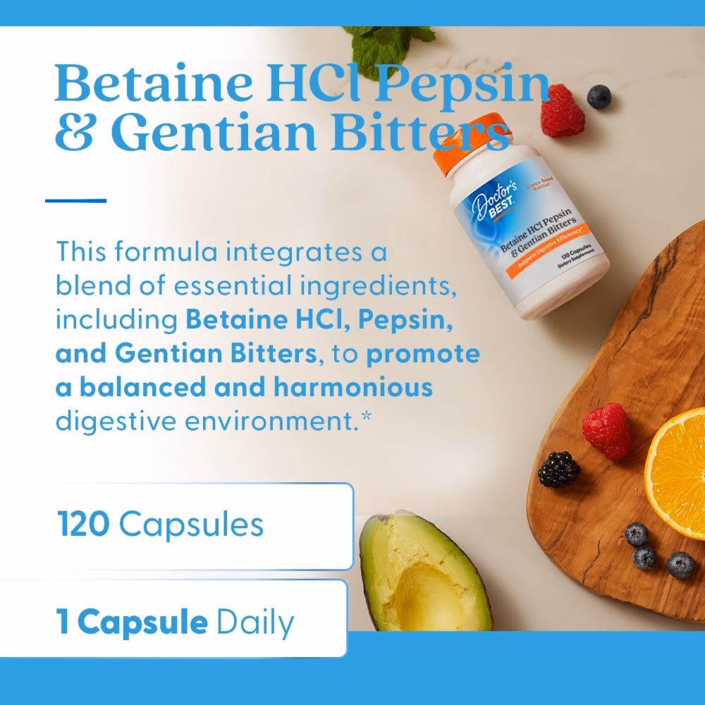 Doctor's Best Betaine Pepsin & Gentian Bitters 120 Capsules 4