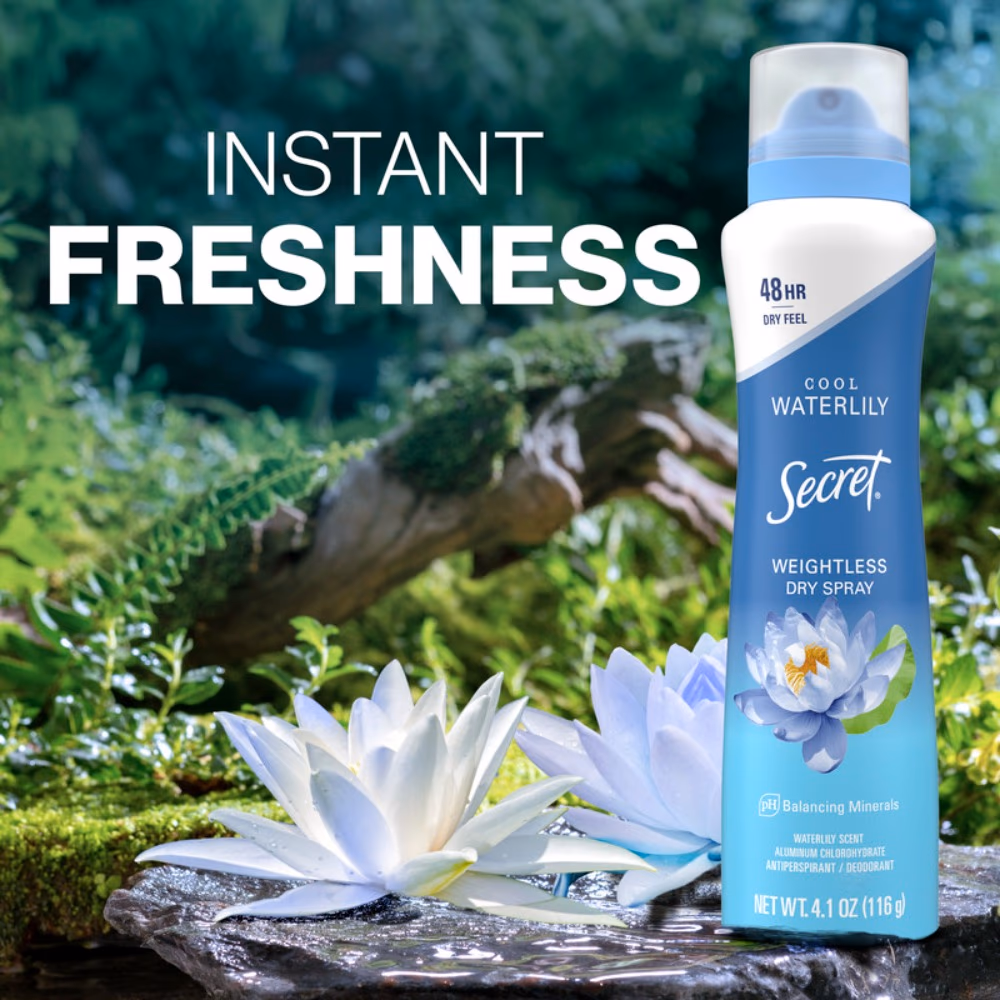 Secret Weightless Dry Spray Waterlily 116g – Refreshing Body Mist 4