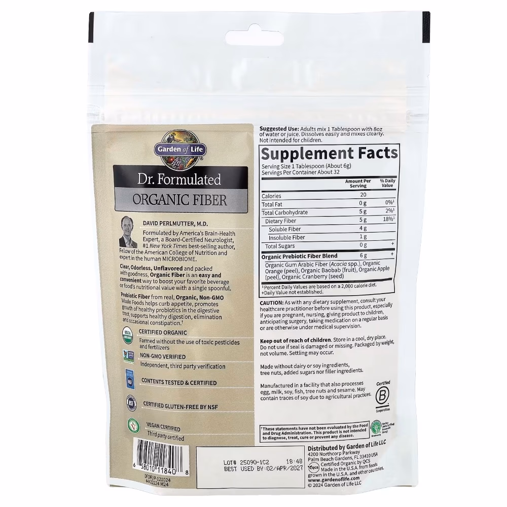 Garden Of Life Dr. Formulated Organic Fiber 5G Prebiotic Fiber 192Gm 2