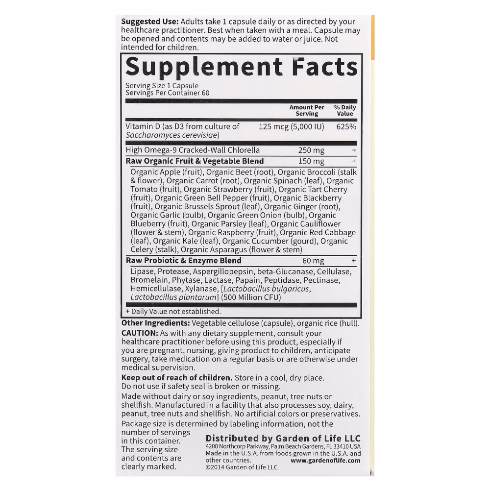 Garden Of Life Vitamin Code Raw D3 5000Iu 60 VegCapsules 3