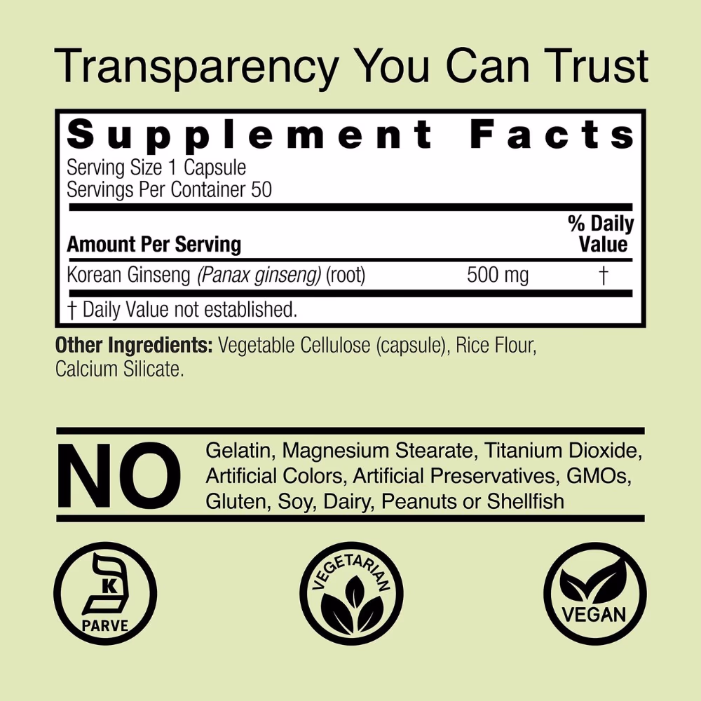 Natures Answer Korean Ginseng 500mg-50 Capsules 4