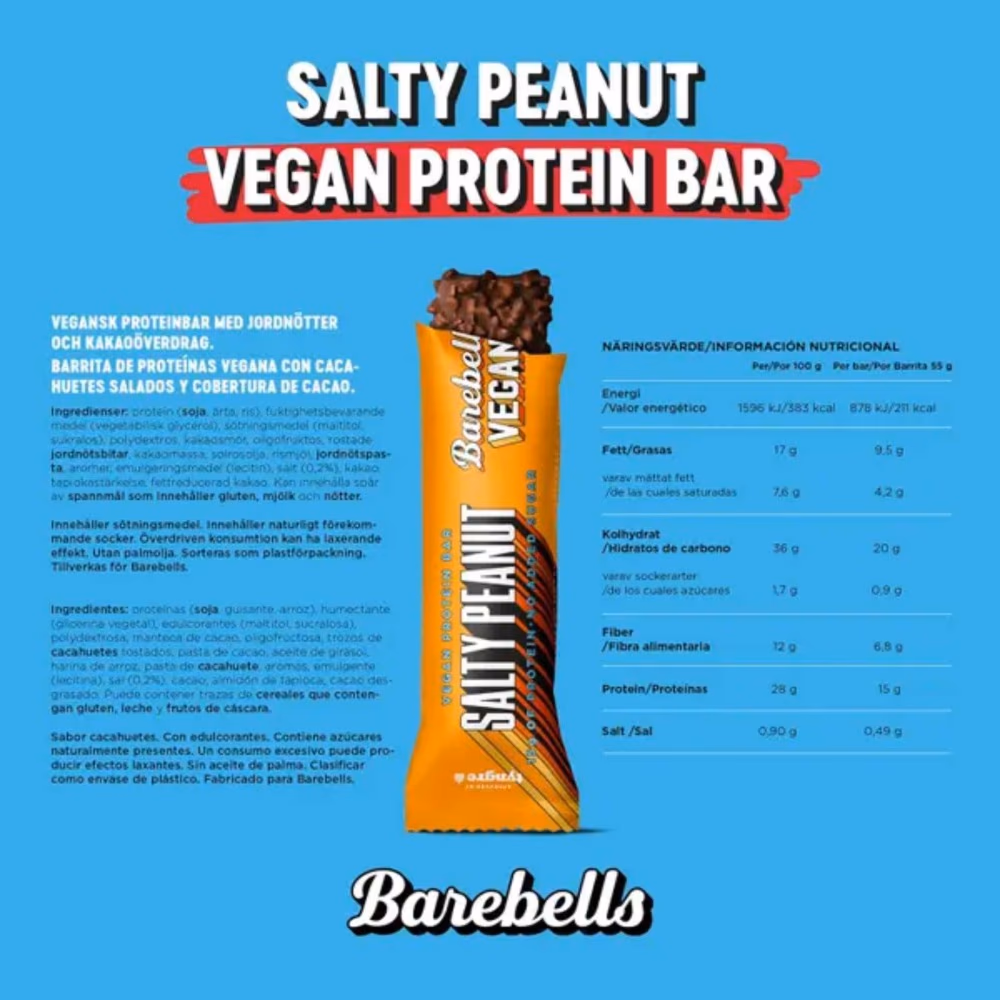Barebells Vegan Salty Peanut Protein Bar 55gm 2