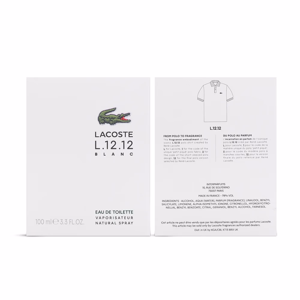 Lacoste L.12.12 Blanc Eau de Toilette Spray 100ml 2