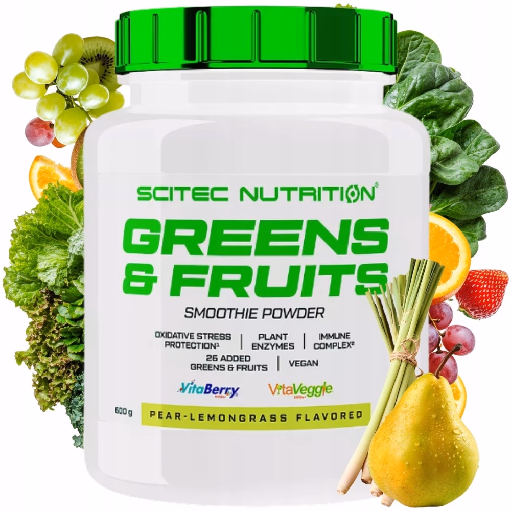 Scitec Greens & Fruits Pear Lemongrass Powder 600g 2