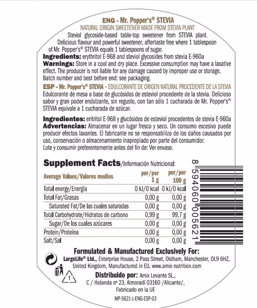 Amix Mr. Popper's Stevia Sweetener Powder - 500gm 2
